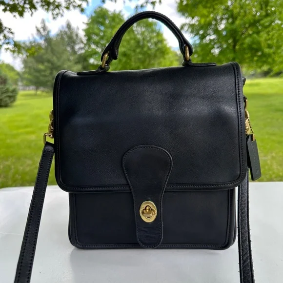 Vintage Coach 5130 Black Leather Station Satchel Crossbody Bag Brass Hardware - Picture 3 of 16